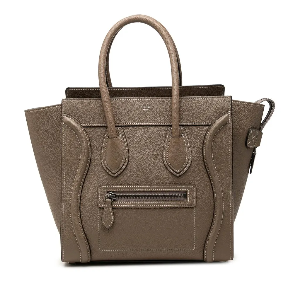 Celine Micro Drummed Calfskin Luggage Tote Brown Leather Very good - Front View