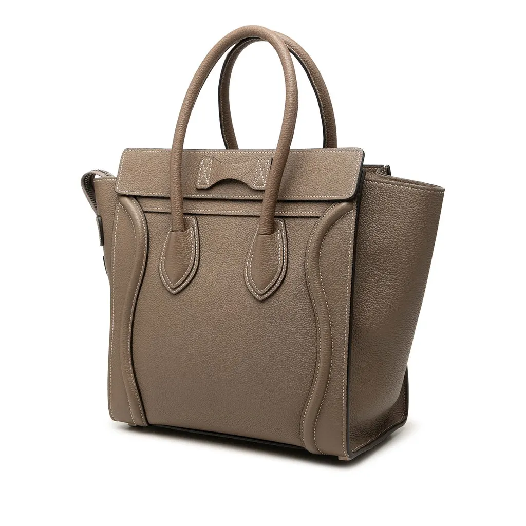 Celine Micro Drummed Calfskin Luggage Tote Brown Leather Very good - Back View