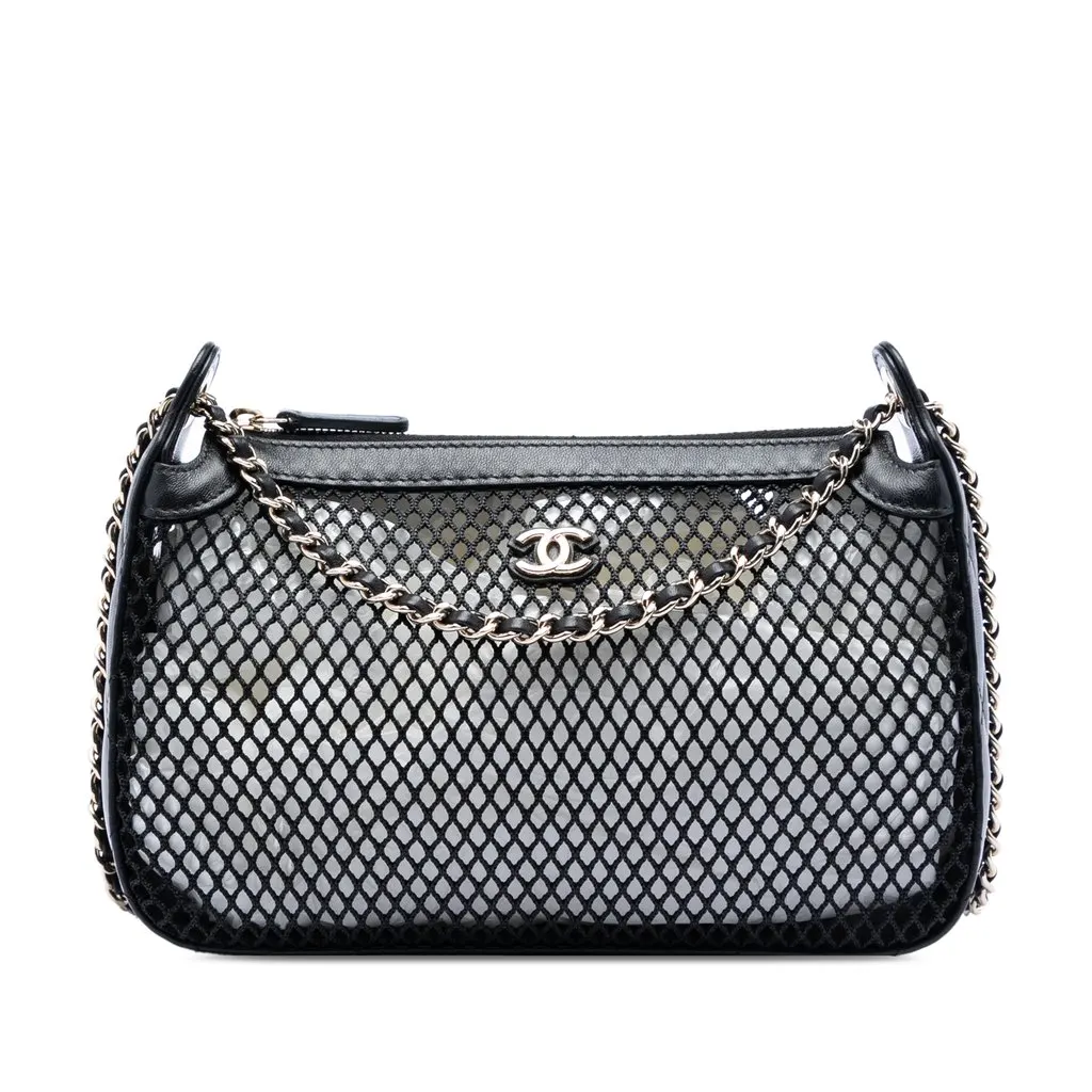 Chanel CC Mesh and Shiny Lambskin Clutch with Chain Black Very good - Front View