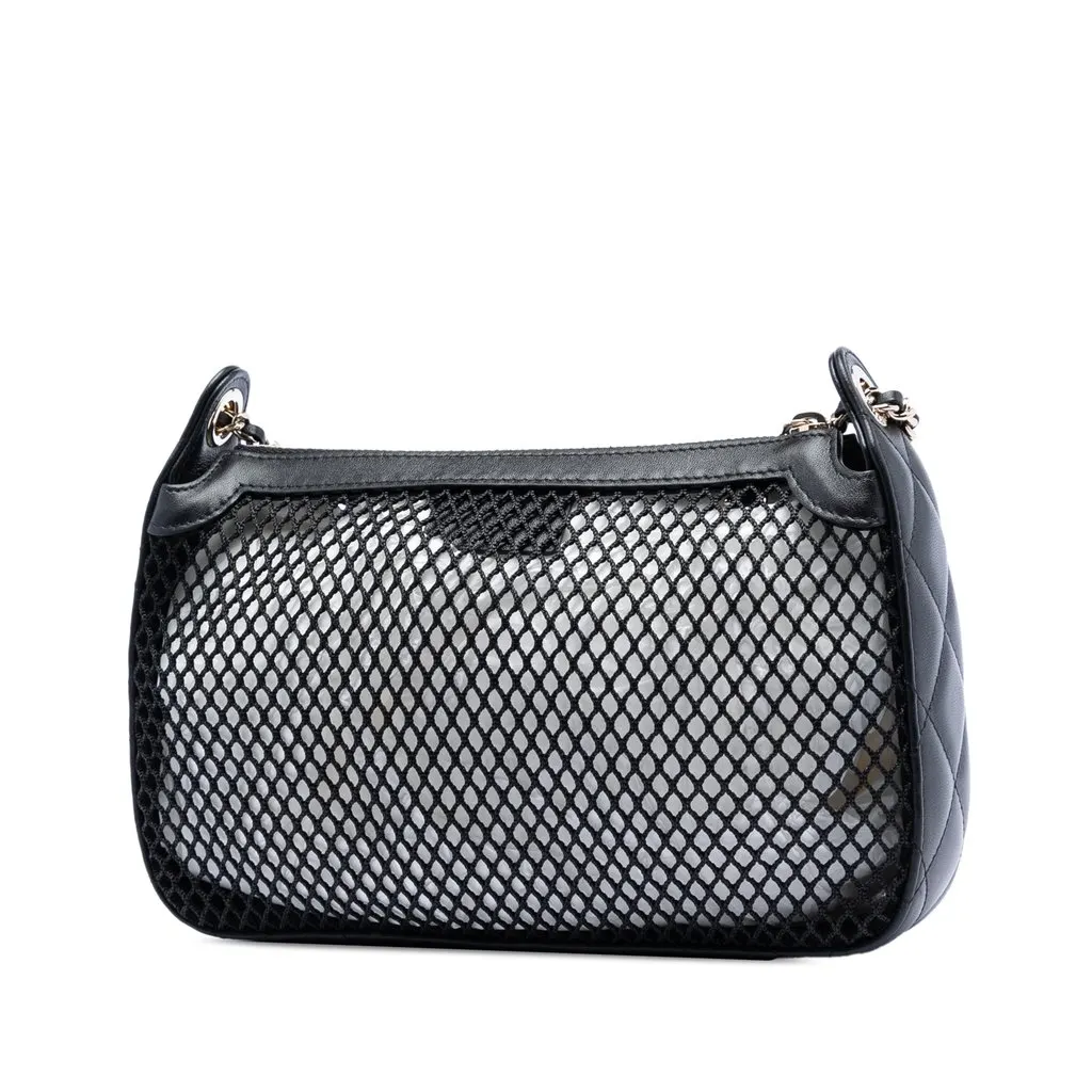 Chanel CC Mesh and Shiny Lambskin Clutch with Chain Black Very good - Back View