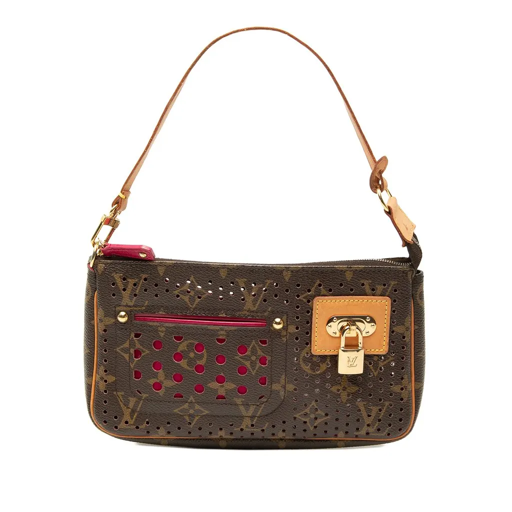 Louis Vuitton Monogram Perforated Pochette Accessoires Brown Canvas Good - Front View