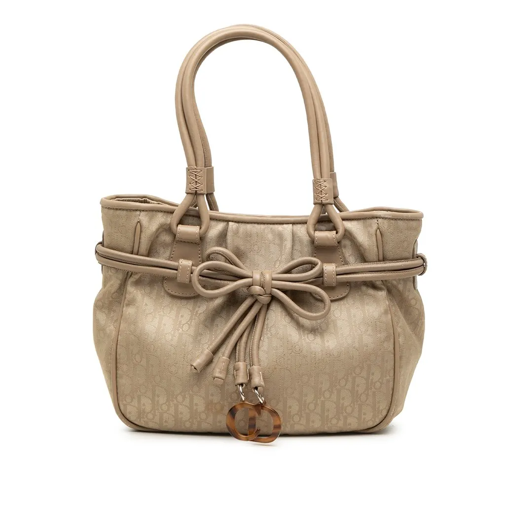 Dior Diorissimo Trotter Canvas Bow Tote Beige Very good - Front View