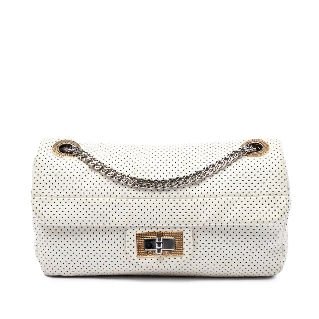Chanel Small Perforated Calfskin Reissue 2.55 Drill Flap White Leather Very good - Front View