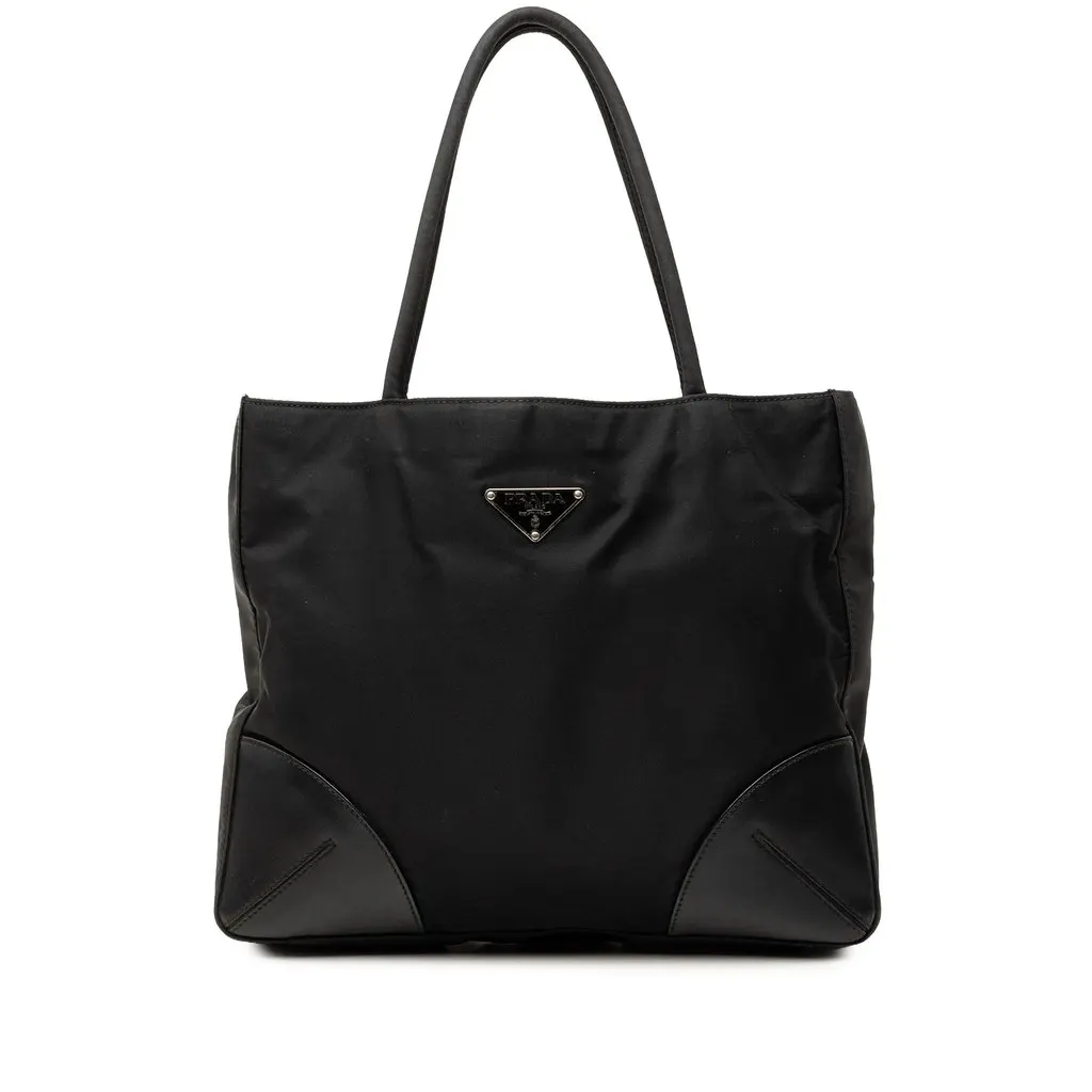 Prada Vitello Trimmed Tessuto Tote Black Polyamide Very good - Front View