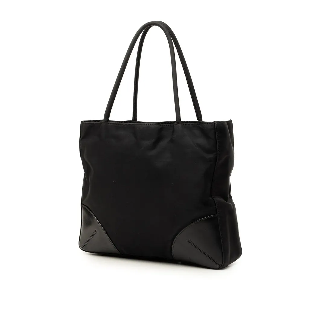 Prada Vitello Trimmed Tessuto Tote Black Polyamide Very good - Back View