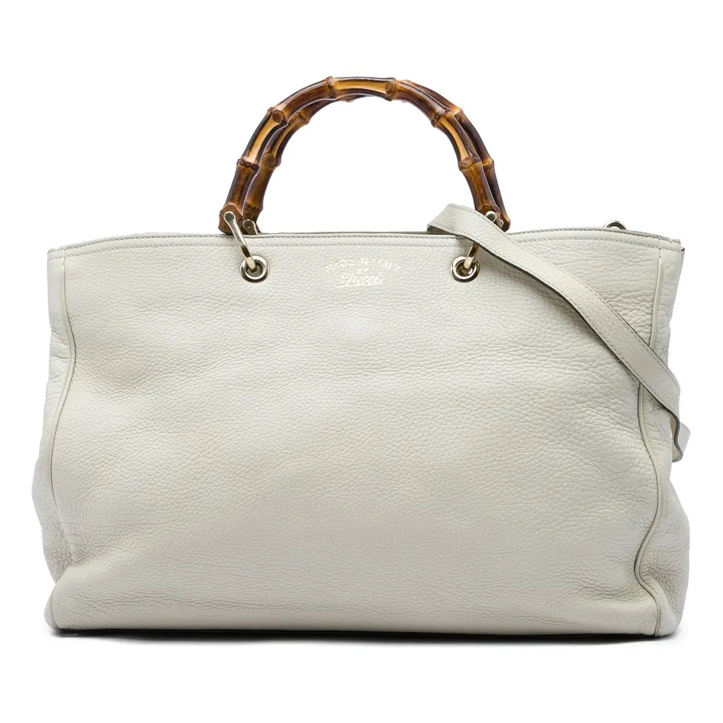 Gucci Large Calfskin Bamboo Shopper Satchel White Leather Very good - Front View