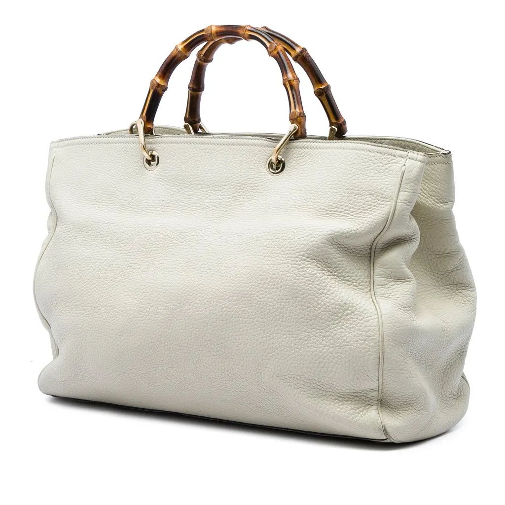 Gucci Large Calfskin Bamboo Shopper Satchel White Leather Very good - Back View