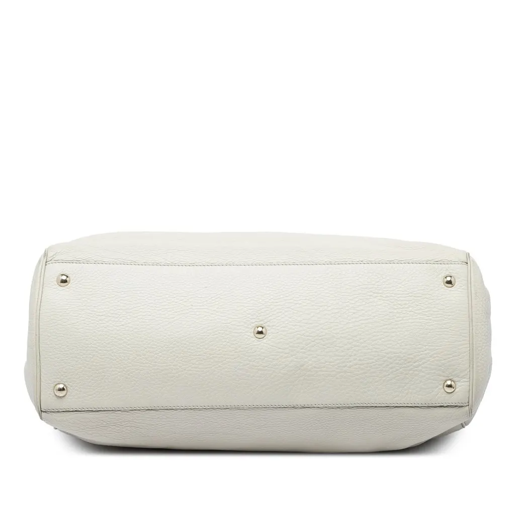 Gucci Large Calfskin Bamboo Shopper Satchel White Leather Very good - Inside View