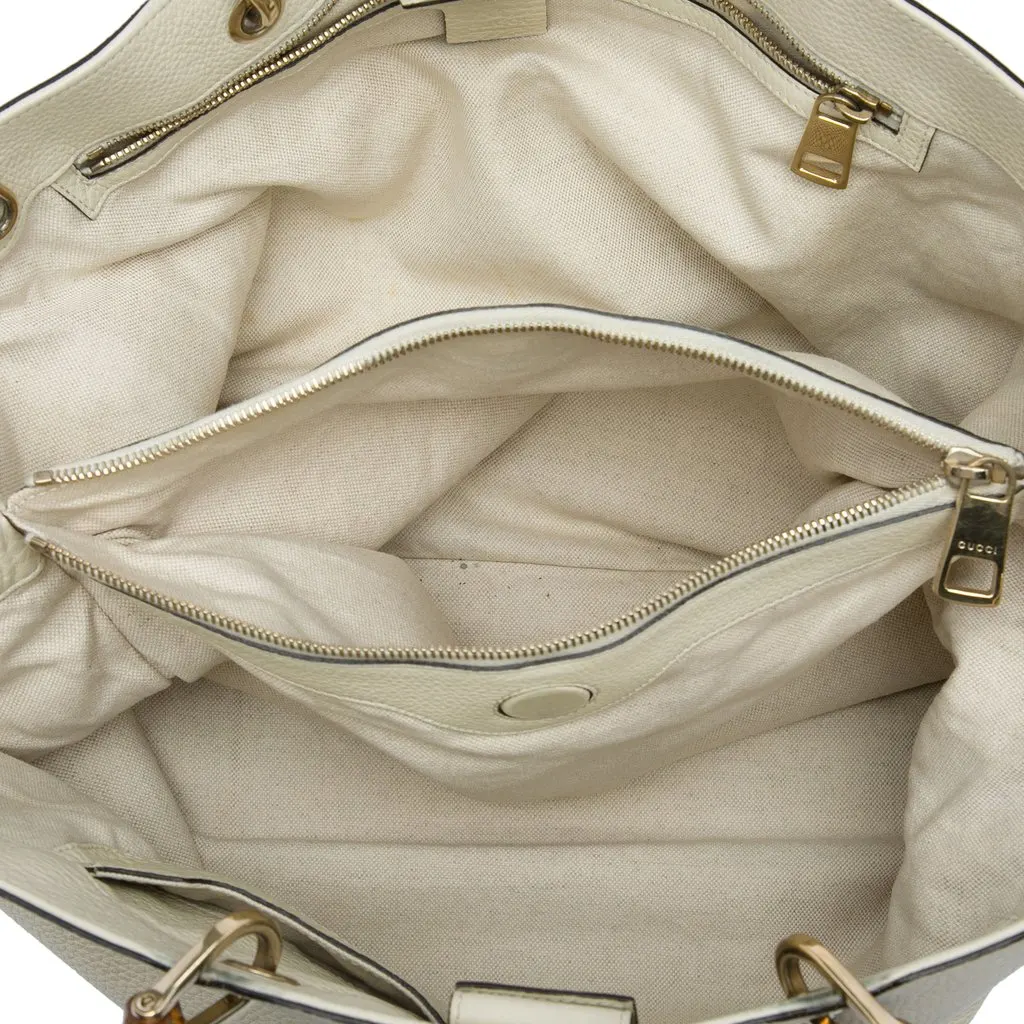 Gucci Large Calfskin Bamboo Shopper Satchel White Leather Very good - Model View