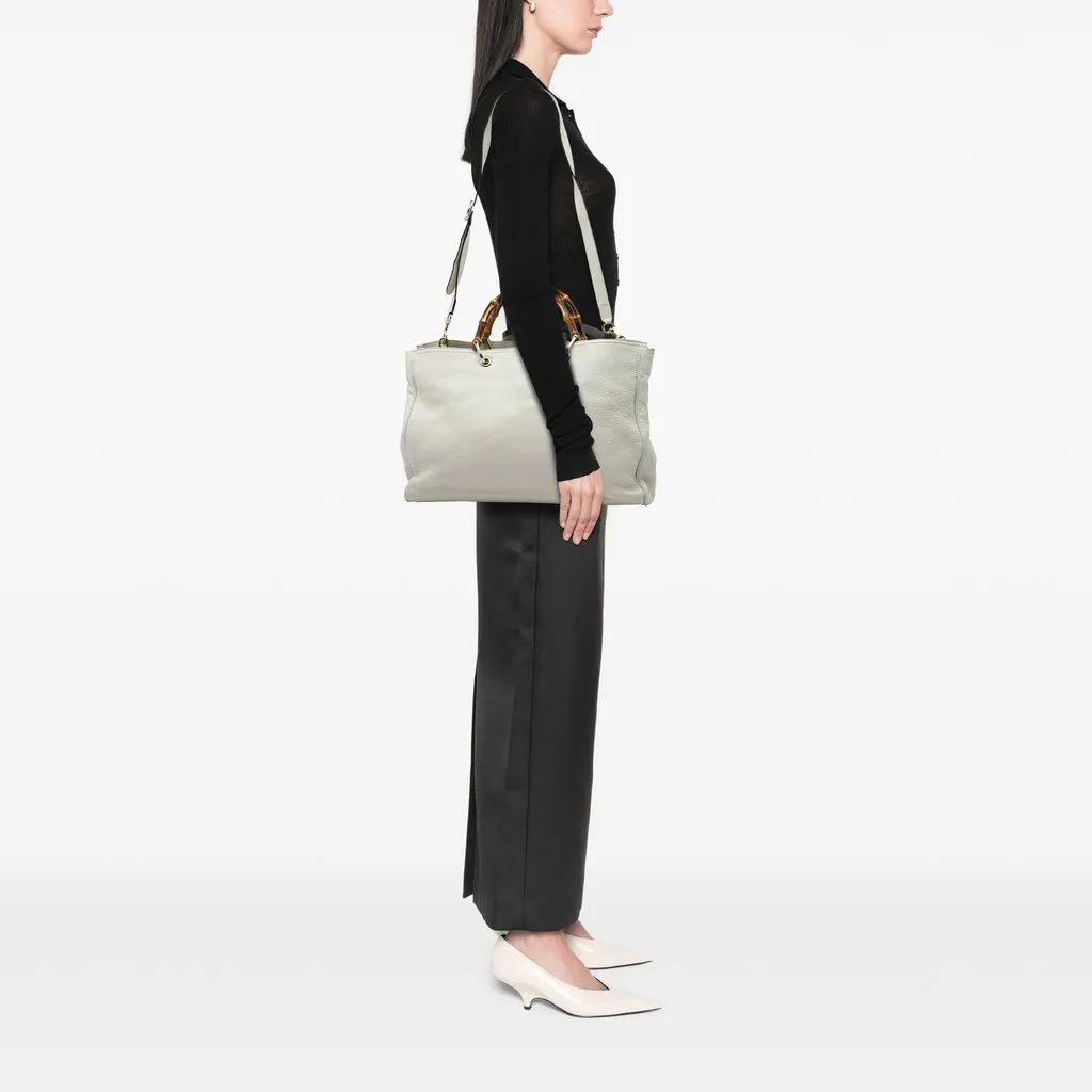 Gucci Large Calfskin Bamboo Shopper Satchel White Leather Very good - Box View