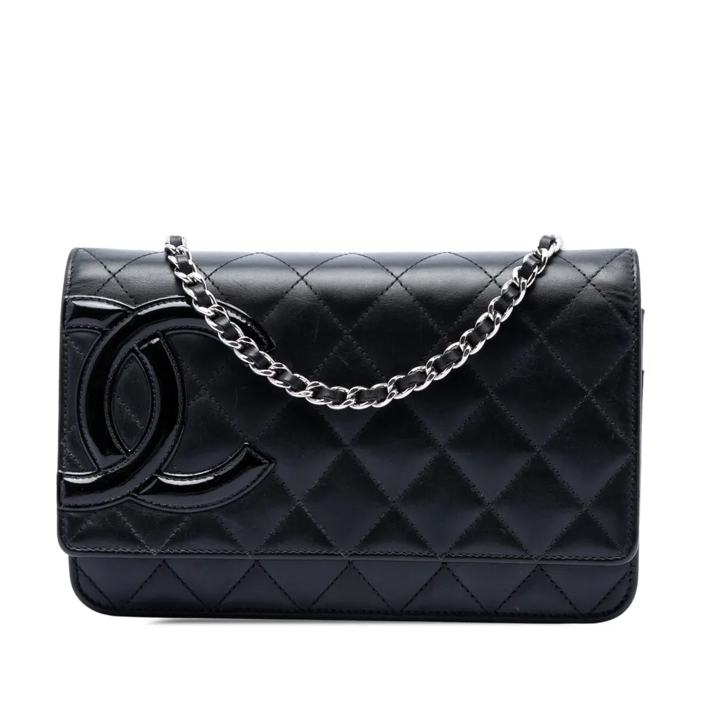 Chanel Quilted Lambskin Cambon Ligne Wallet On Chain Black Leather Very good - Front View