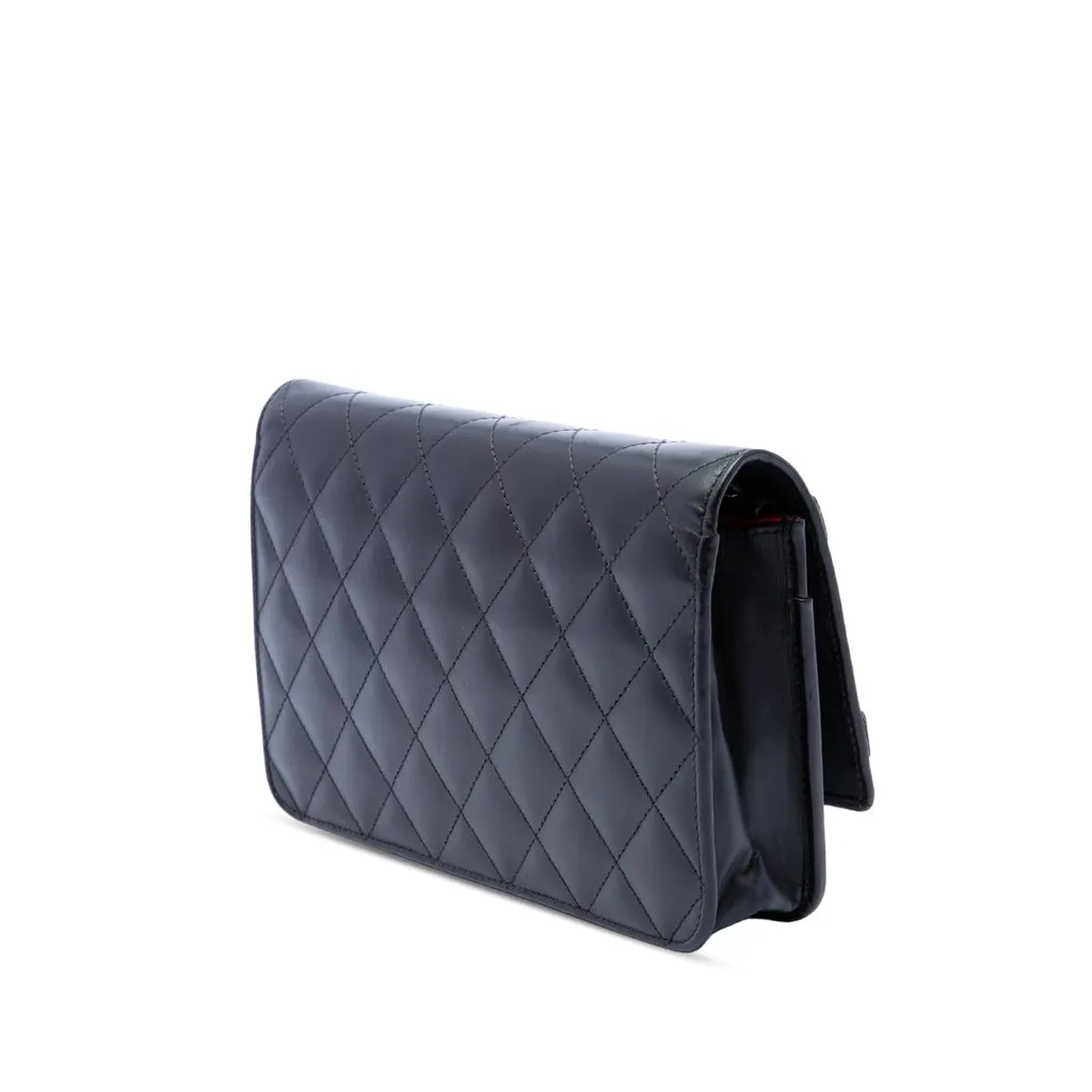 Chanel Quilted Lambskin Cambon Ligne Wallet On Chain Black Leather Very good - Back View