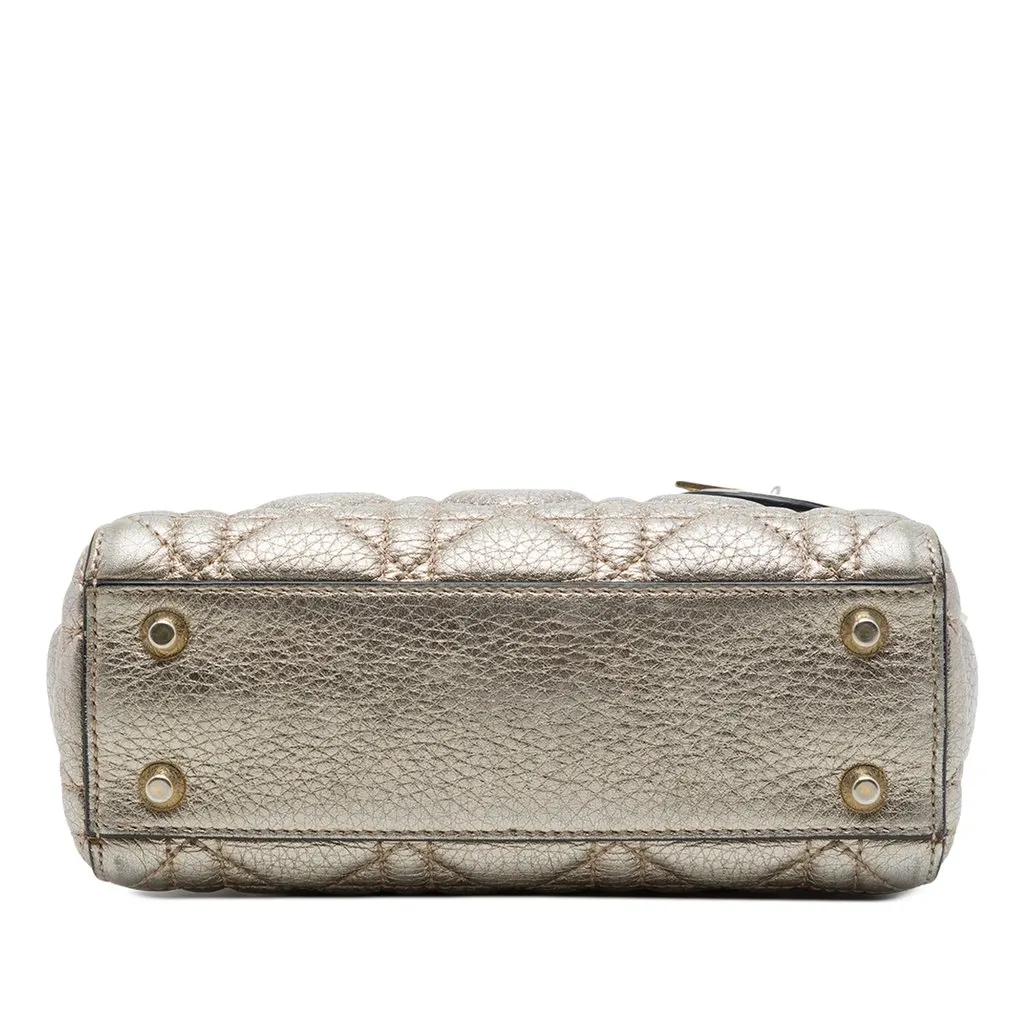 Dior Mini Metallic Calfskin Cannage Supple Lady Dior Gold Leather Good - Inside View