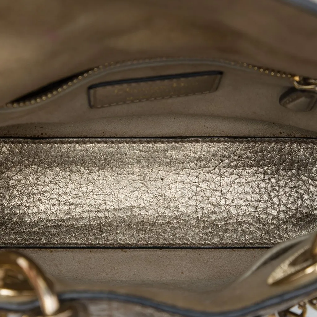 Dior Mini Metallic Calfskin Cannage Supple Lady Dior Gold Leather Good - Model View