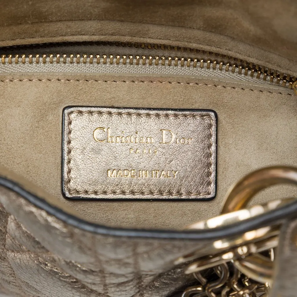 Dior Mini Metallic Calfskin Cannage Supple Lady Dior Gold Leather Good - Box View