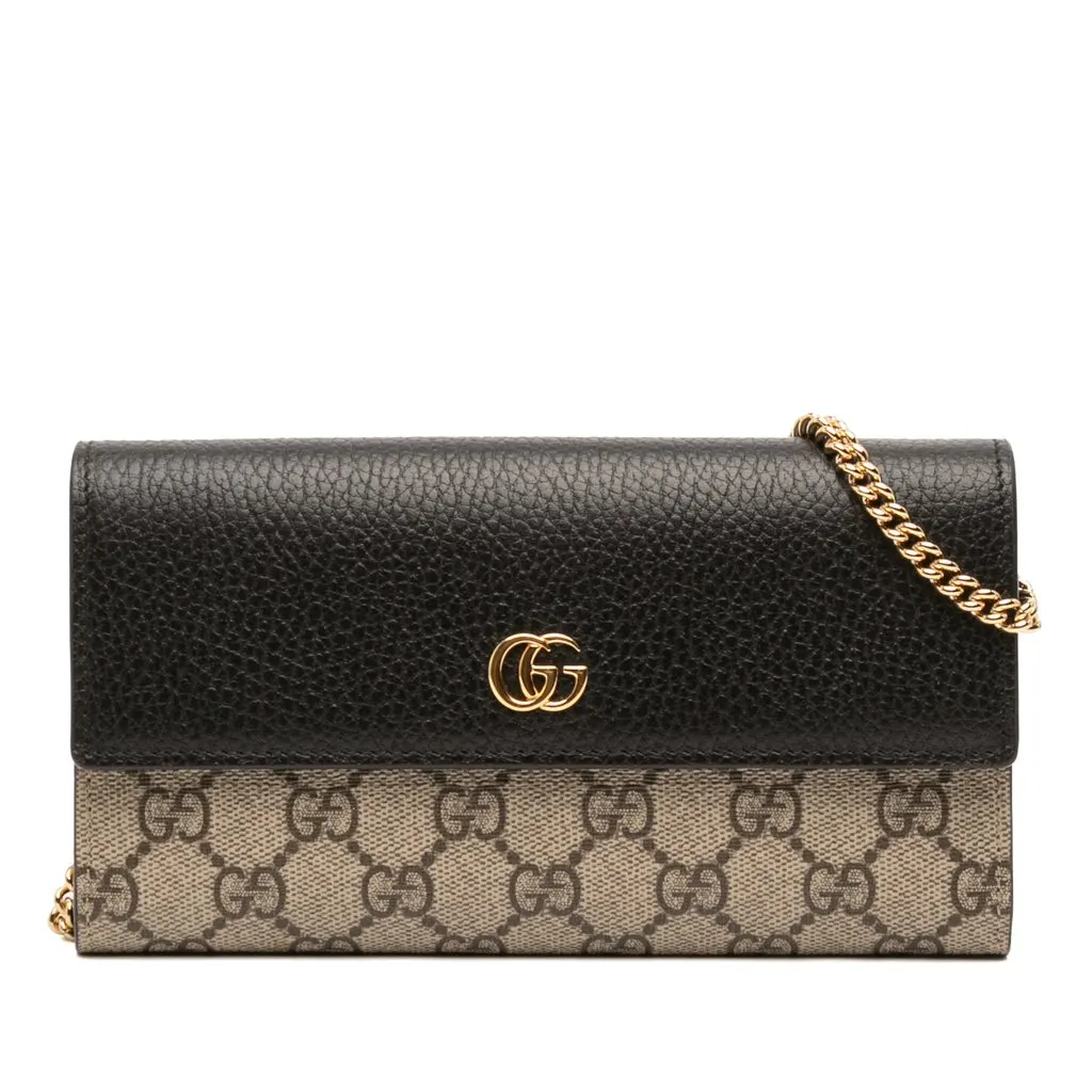 Gucci Bicolor GG Marmont Calfskin and GG Supreme Wallet on Chain Beige Canvas Very good - Front View
