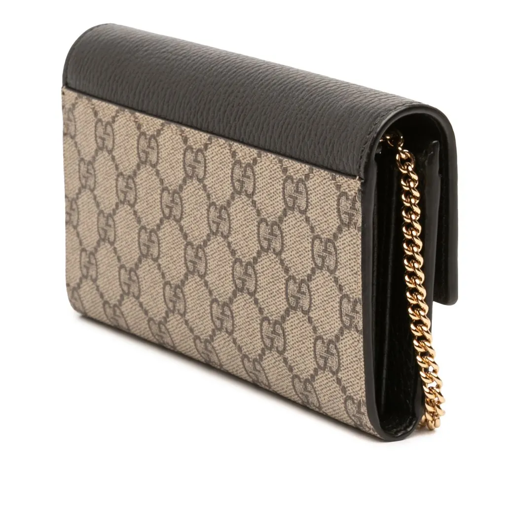Gucci Bicolor GG Marmont Calfskin and GG Supreme Wallet on Chain Beige Canvas Very good - Back View
