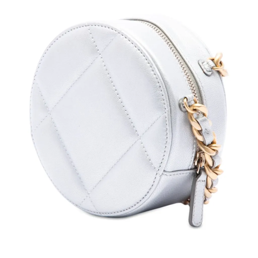 Chanel Metallic Lambskin 19 Round Clutch with Chain Silver Leather Very good - Back View