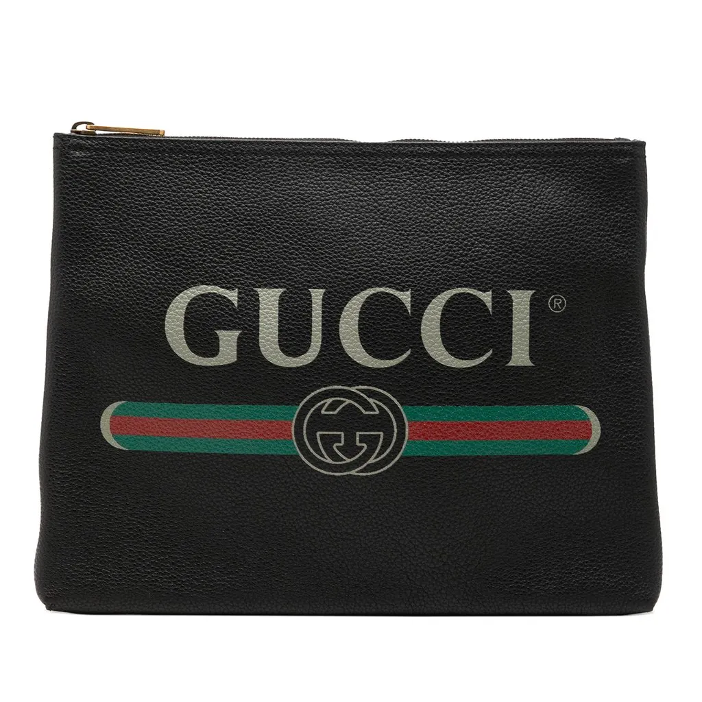 Gucci Medium Calfskin Logo Portfolio Clutch Black Leather Very good - Front View