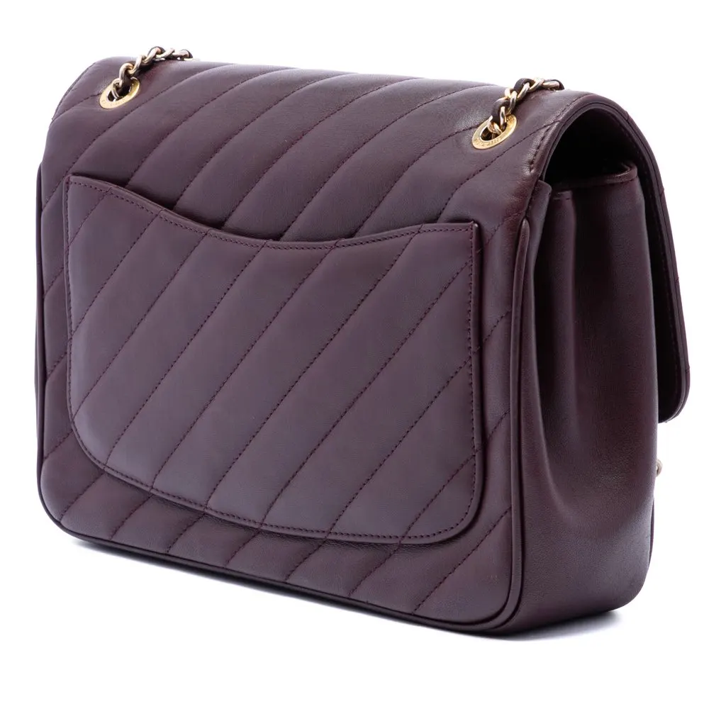Chanel Diagonal Quilted Lambskin CC Signature Flap Red Leather Very good - Back View