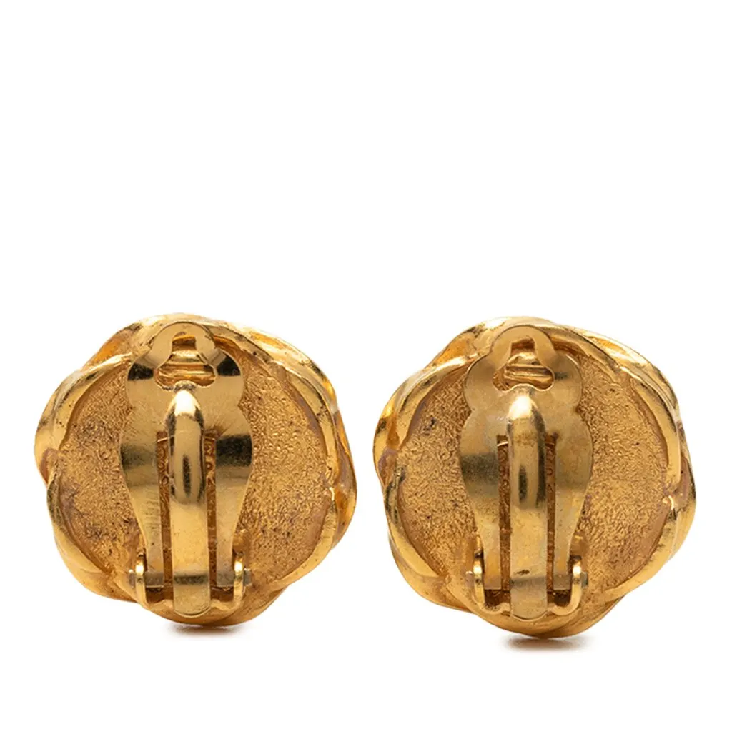 Chanel CC Gold Plated and Enamel Button Clip On Earrings Gold Metal Very good - Back View