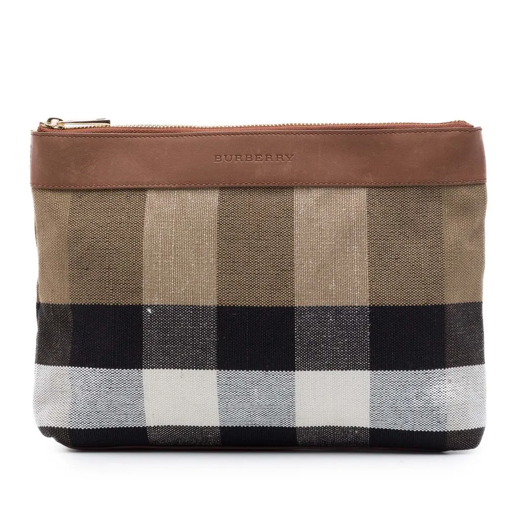 Burberry Mega Check Canvas Clutch Brown Very good - Front View