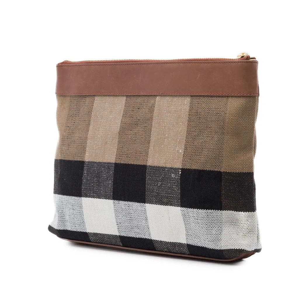 Burberry Mega Check Canvas Clutch Brown Very good - Back View