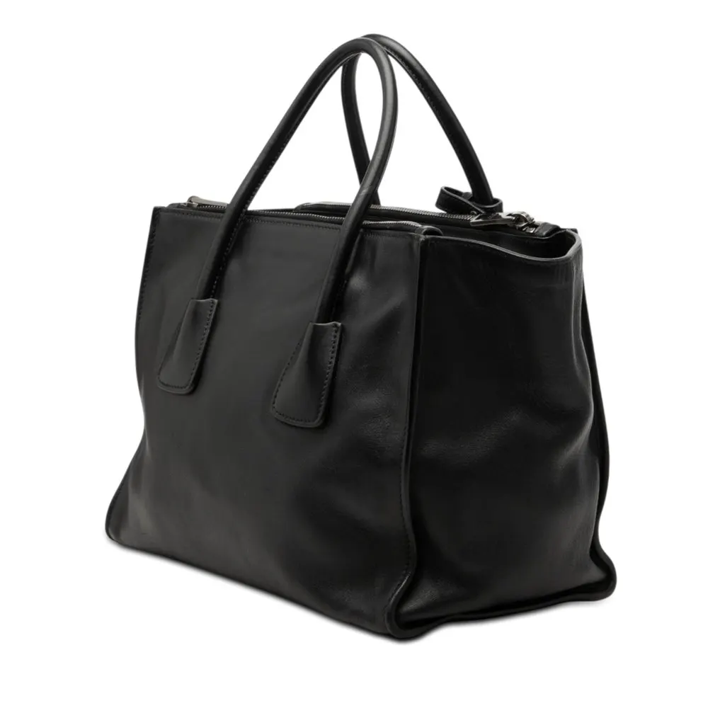 Prada Glace Calf Twin Pocket Double Handle Satchel Black Leather Good - Back View