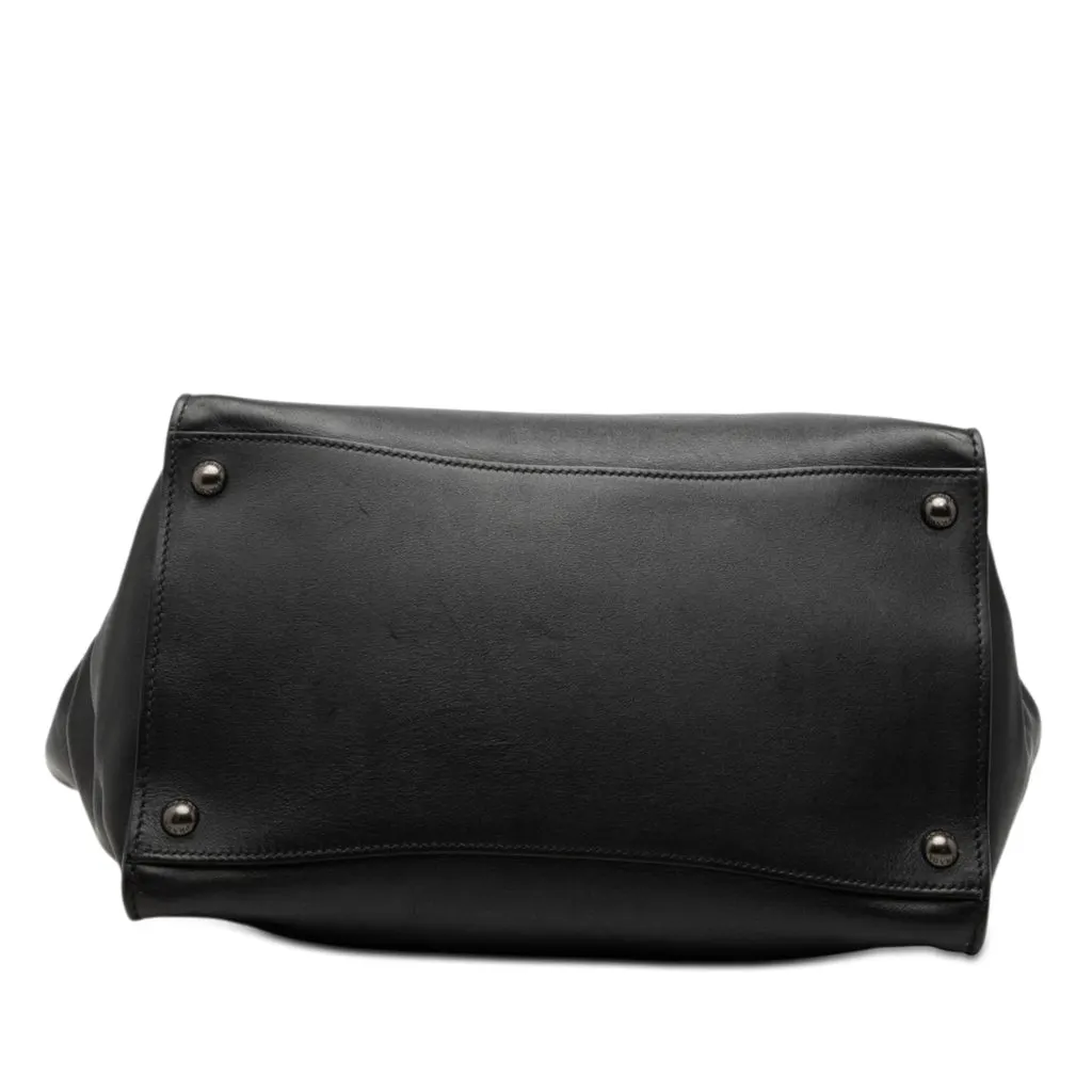 Prada Glace Calf Twin Pocket Double Handle Satchel Black Leather Good - Inside View