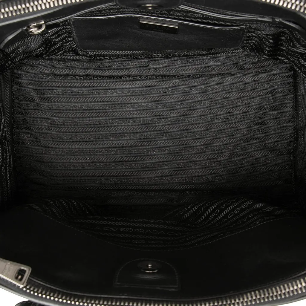 Prada Glace Calf Twin Pocket Double Handle Satchel Black Leather Good - Model View