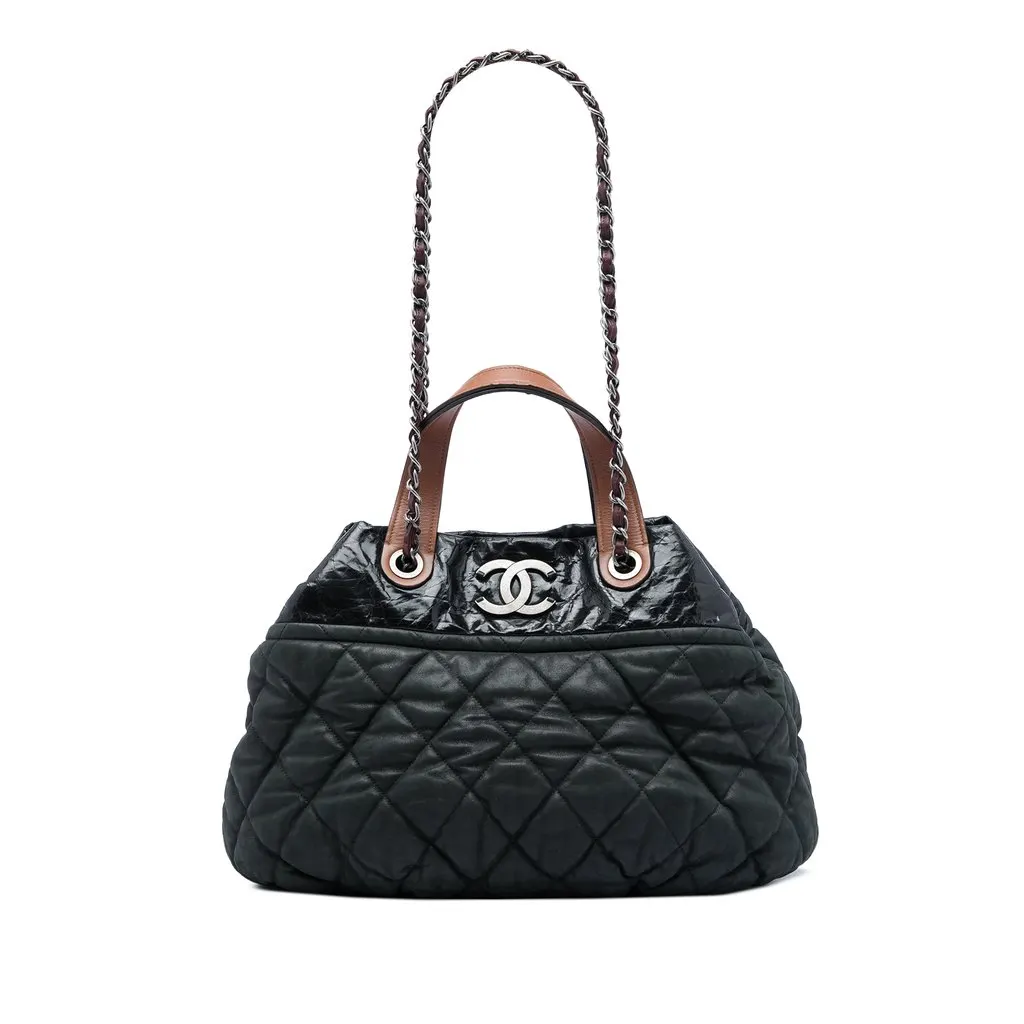 Chanel Large Quilted Iridescent Calfskin In The Mix Satchel Black Leather Very good - Front View