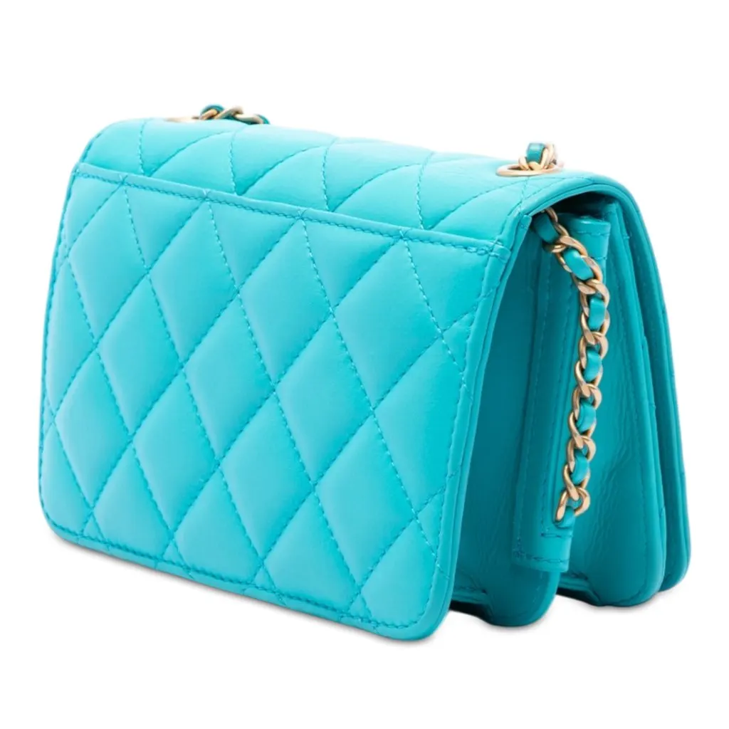 Chanel Small Quilted Calfskin Everyday Chic Flap Blue Leather Very good - Back View