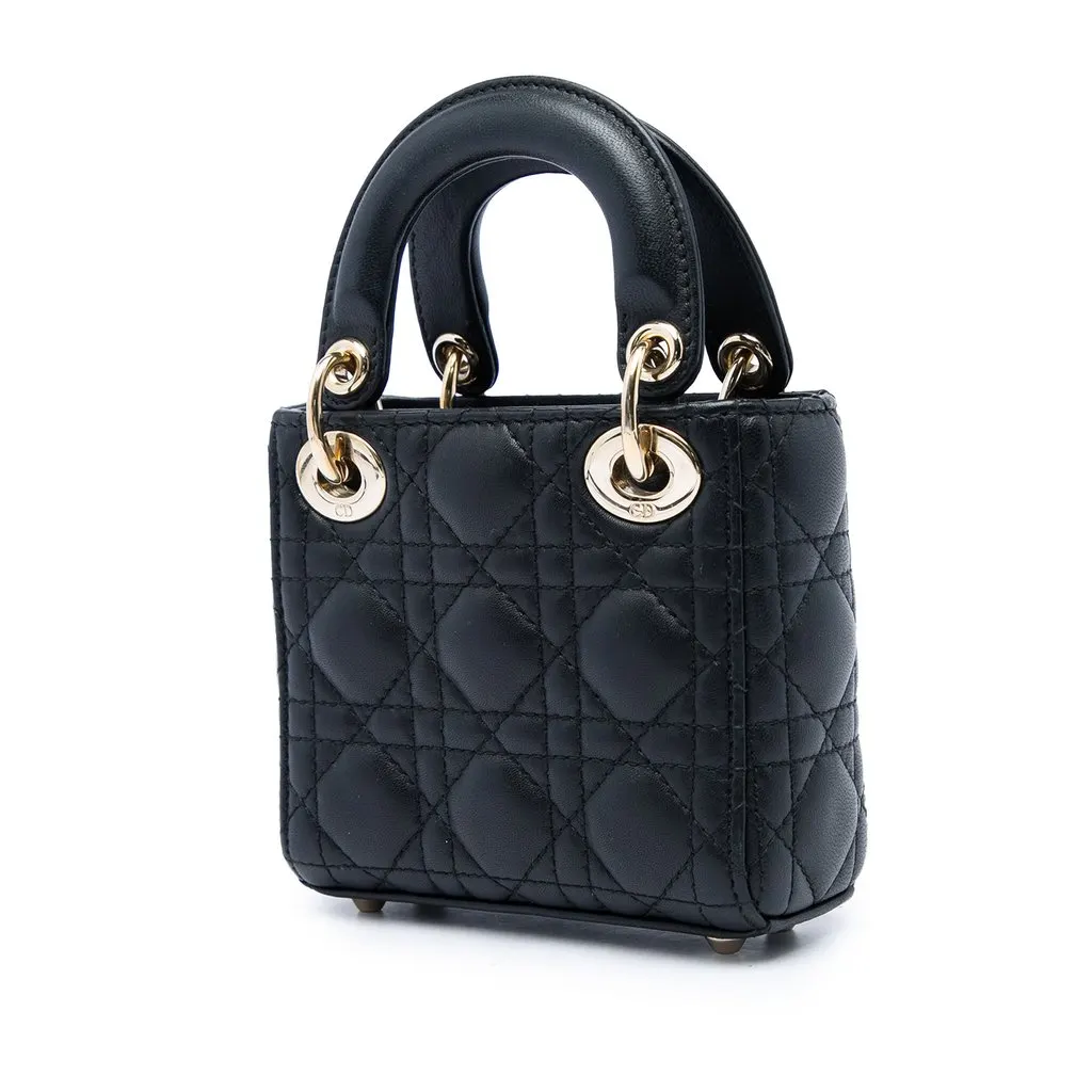 Dior Micro Lambskin Cannage Lady Dior Black Leather Very good - Back View