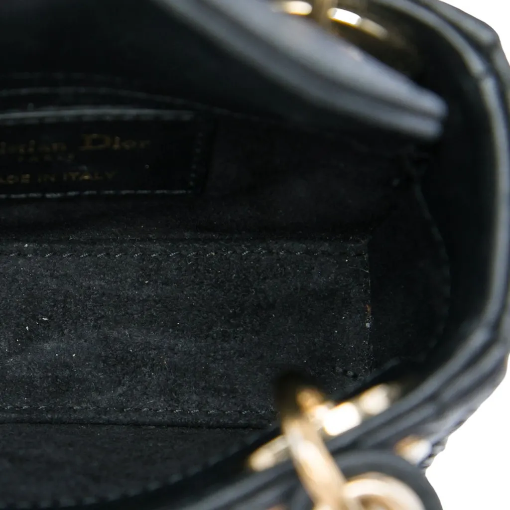 Dior Micro Lambskin Cannage Lady Dior Black Leather Very good - Model View