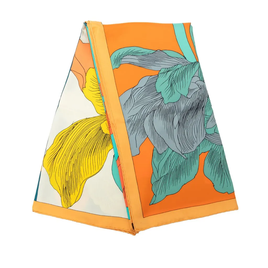 Hermès Etude Pour Un Iris Arc En Ciel Silk Scarf 90 Orange Silk Very good - Front View