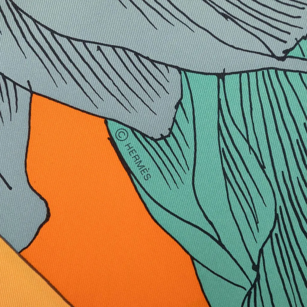 Hermès Etude Pour Un Iris Arc En Ciel Silk Scarf 90 Orange Silk Very good - Model View