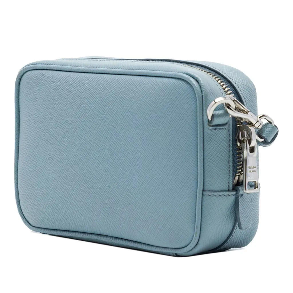 Prada Saffiano Fiocco Bow Camera Bag Blue Leather Good - Back View