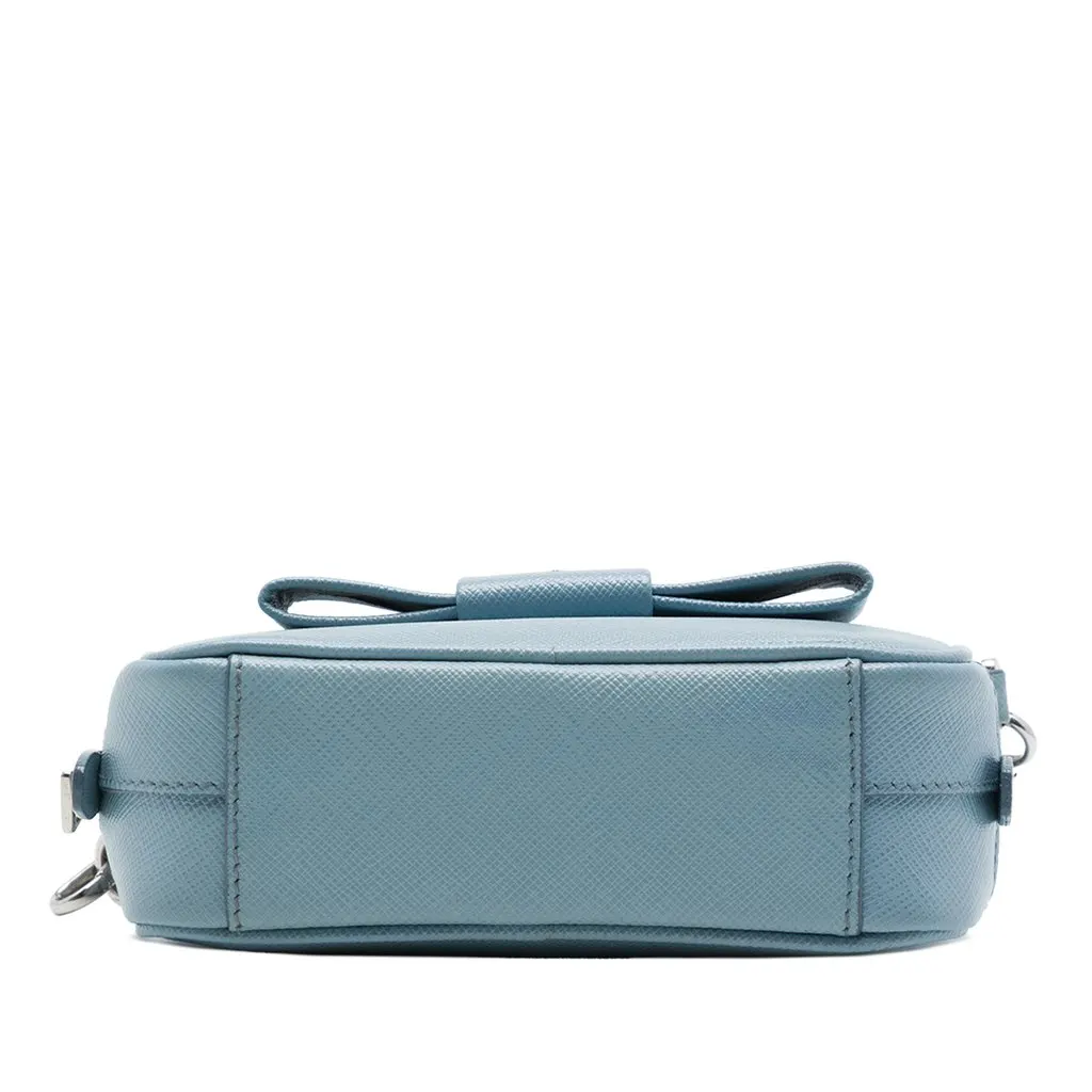 Prada Saffiano Fiocco Bow Camera Bag Blue Leather Good - Inside View
