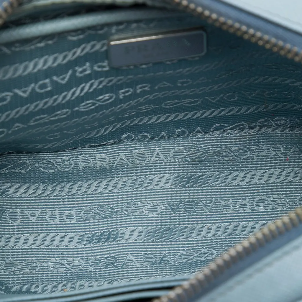 Prada Saffiano Fiocco Bow Camera Bag Blue Leather Good - Model View