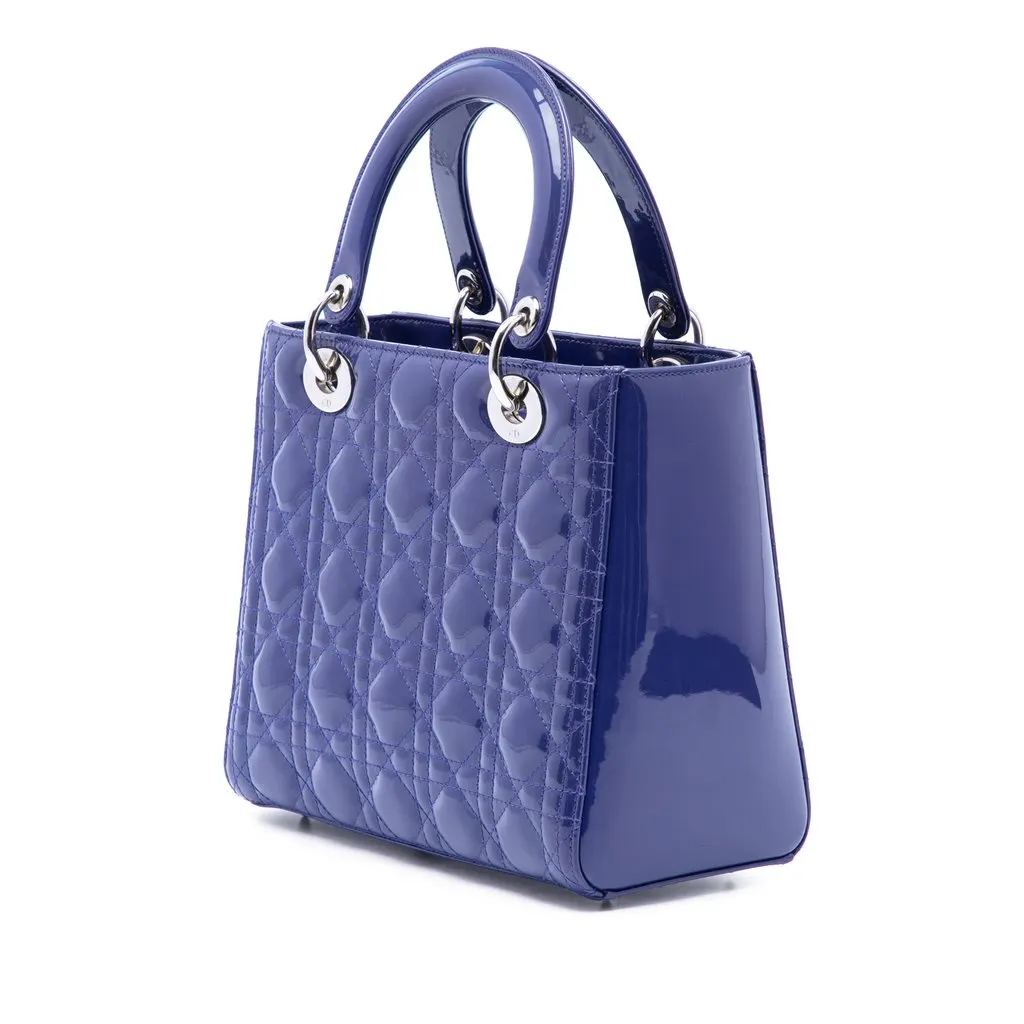 Dior Medium Patent Cannage Lady Dior Blue Leather Very good - Back View