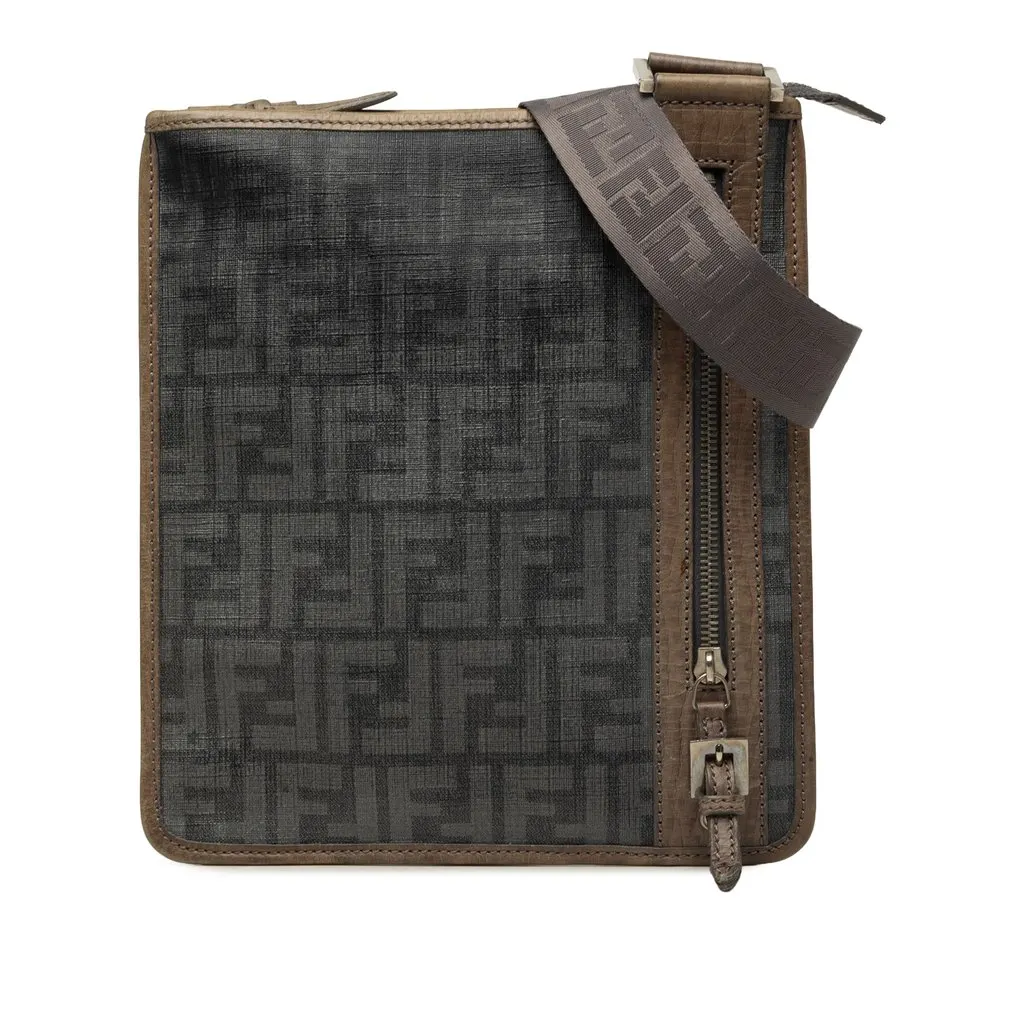 Fendi Zucca Spalmati Flat Messenger Bag Black Very good - Front View