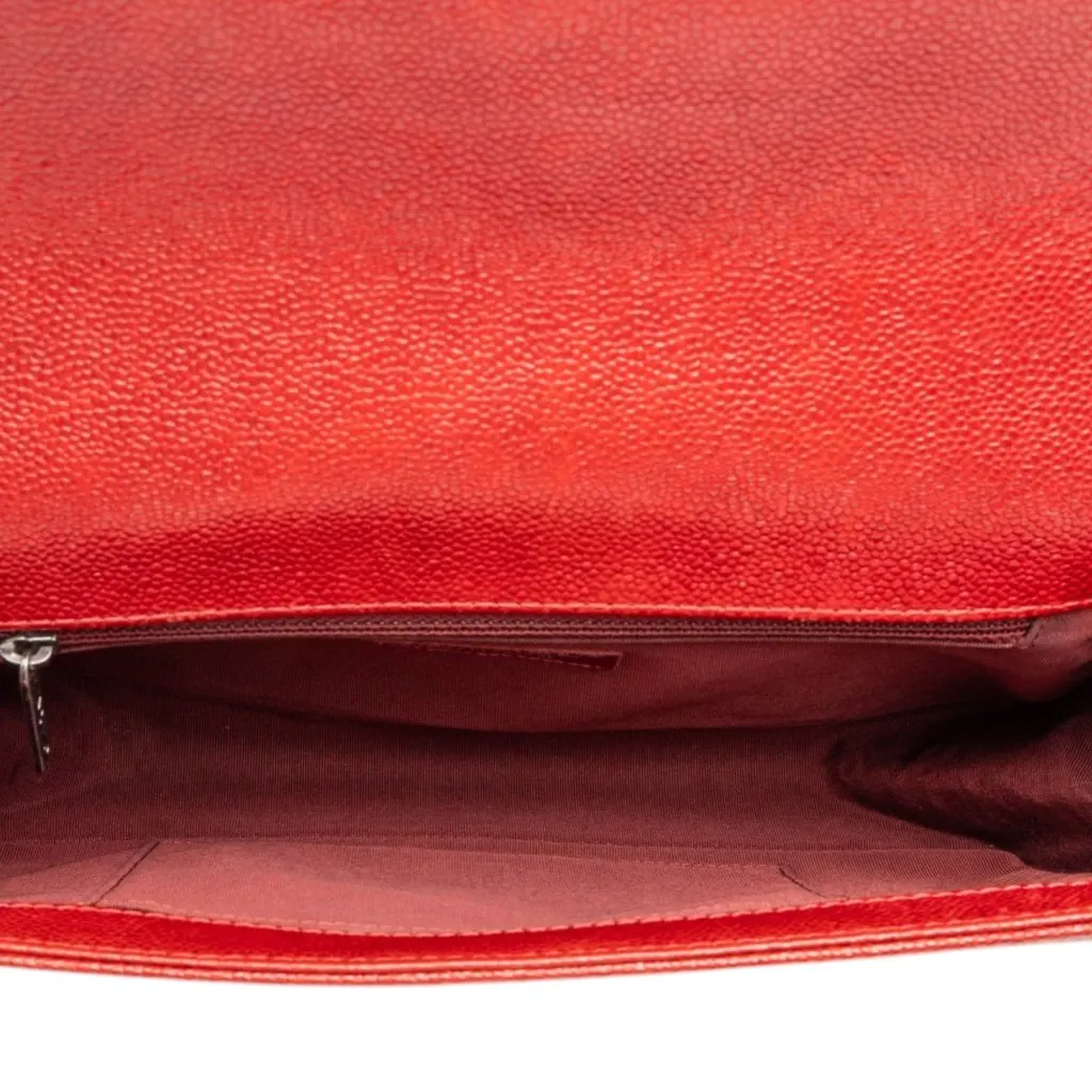 Chanel Medium Quilted Caviar Boy Flap Red Leather Very good - Model View