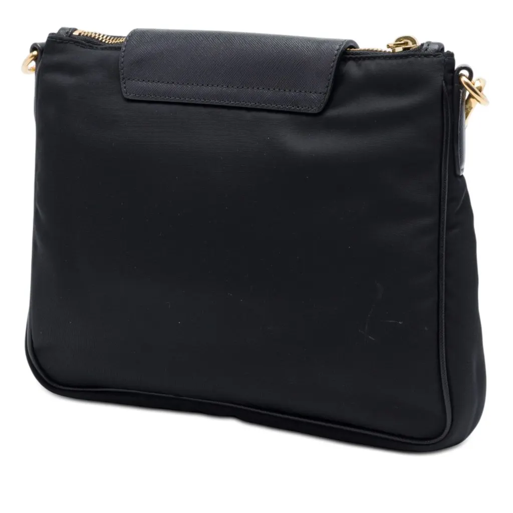 Prada Saffiano Trimmed Tessuto Crossbody Black Very good - Back View
