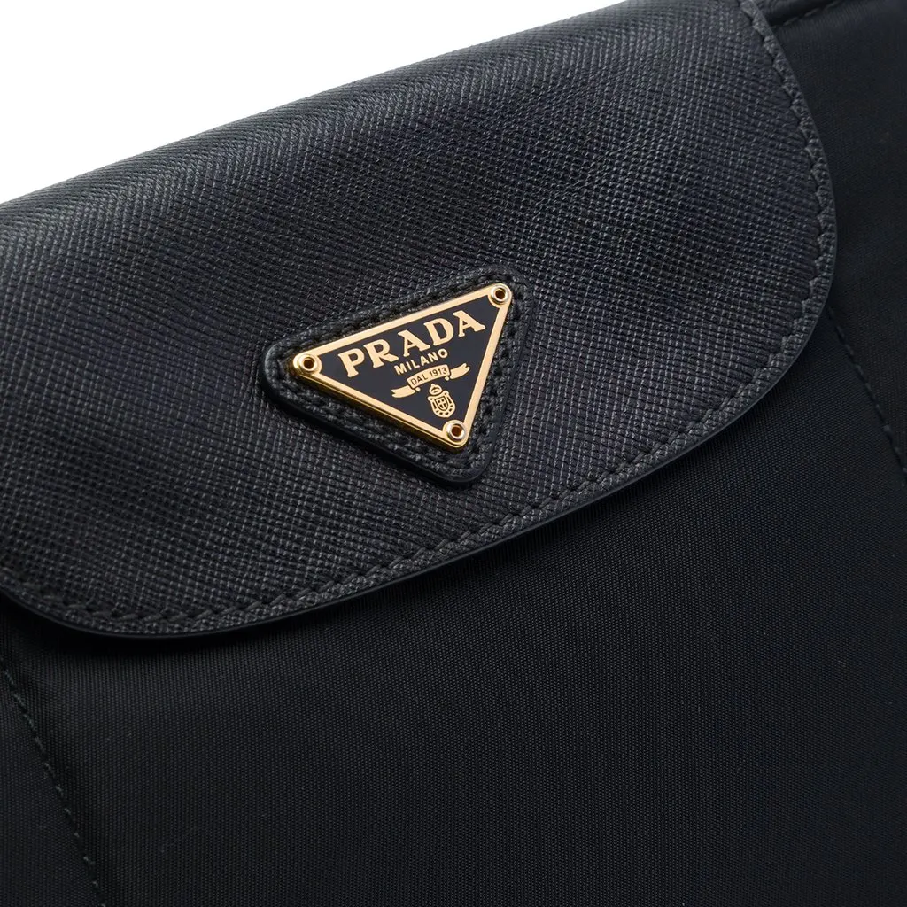 Prada Saffiano Trimmed Tessuto Crossbody Black Very good - Box View