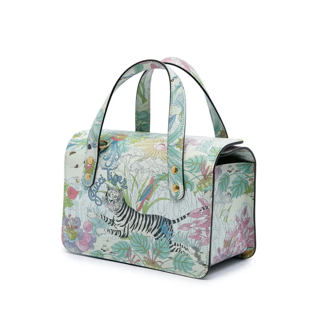 Gucci New Shangai Mini Calfskin Tiger Horsebit 1955 Foldover Top Handle Bag White Leather Very good - Back View