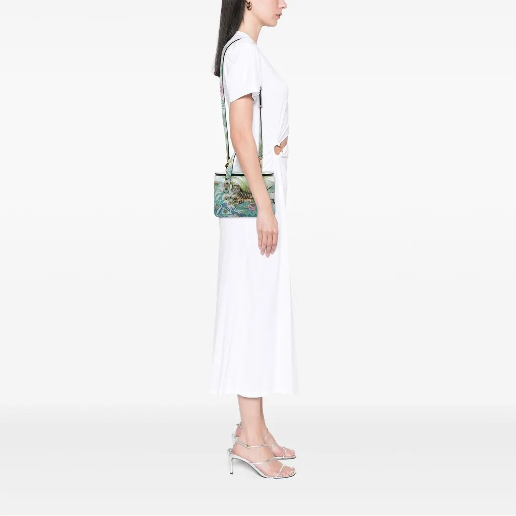 Gucci New Shangai Mini Calfskin Tiger Horsebit 1955 Foldover Top Handle Bag White Leather Very good - Box View