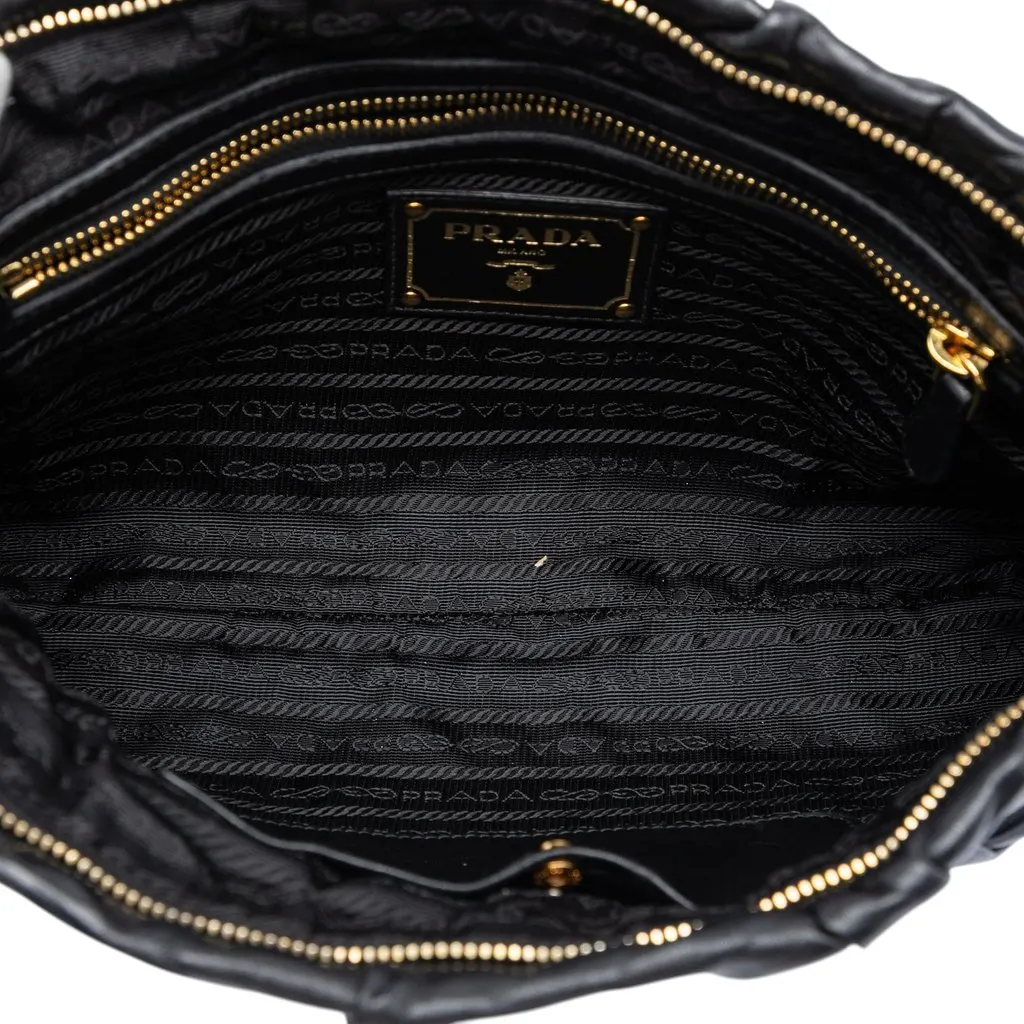 Prada Nappa Antique Bow Clutch Black Leather Very good - Model View