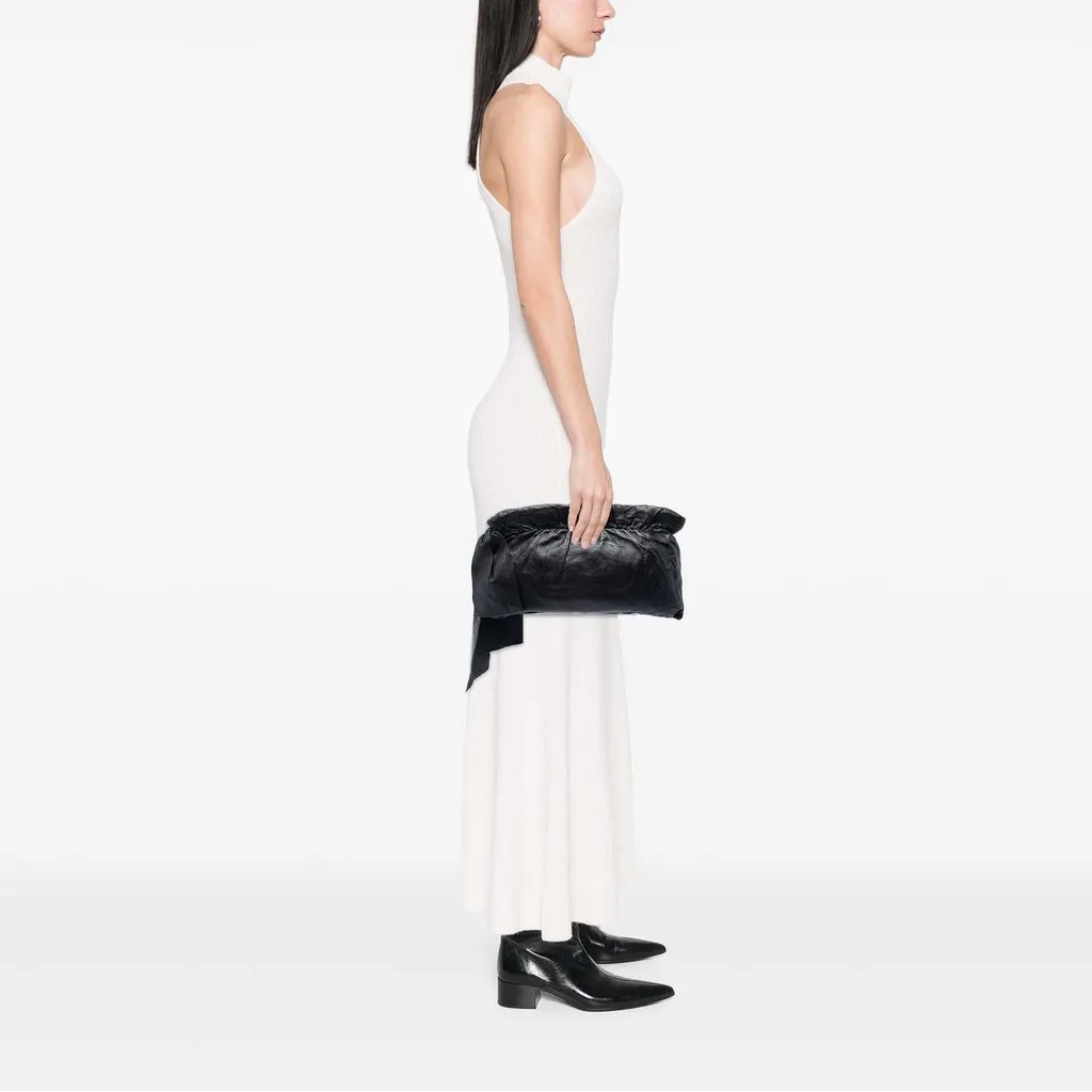 Prada Nappa Antique Bow Clutch Black Leather Very good - Box View
