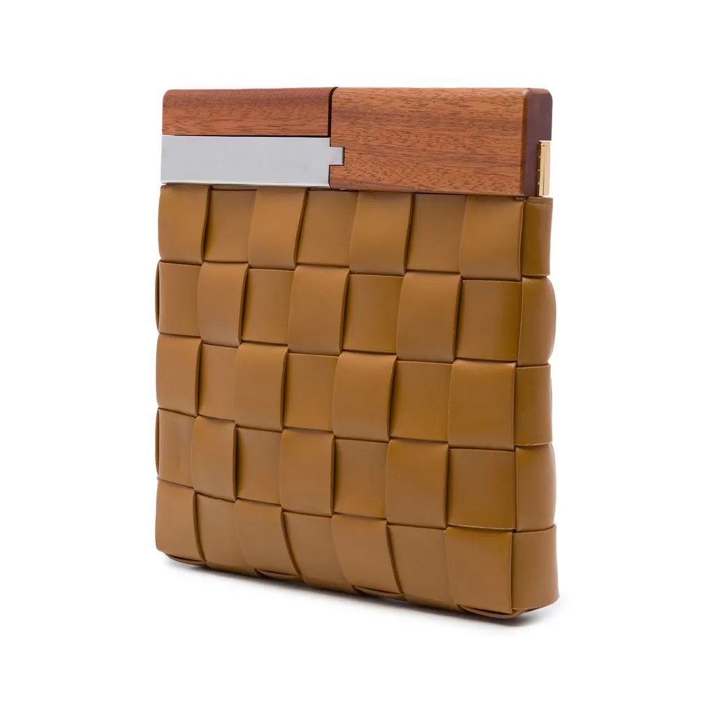 Bottega Veneta Lambskin Maxi Intrecciato The Snap Clutch Brown Leather Very good - Back View