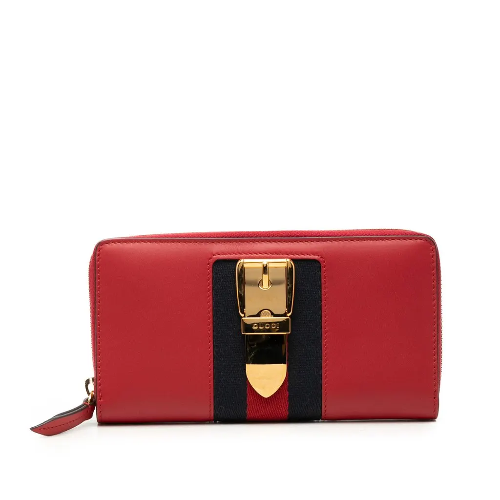 Gucci Calfskin Sylvie Zip Around Wallet Red Leather Very good - Front View